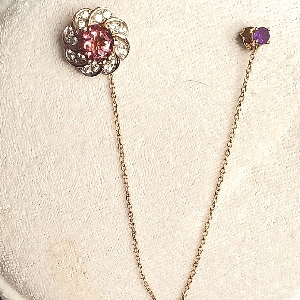 RG Plated Salmon Sorbet Quartz Amethyst Zircon Chain Earring